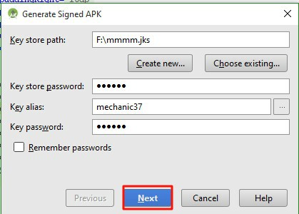 keystore path create करने के लिए next button पर click करें