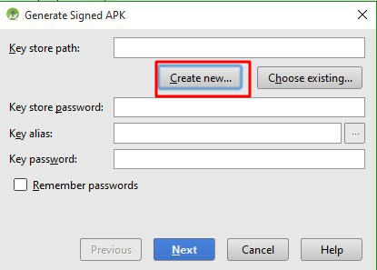 key store path create करें और अपने PC में folder select करें