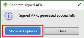 signed apk generated successfully