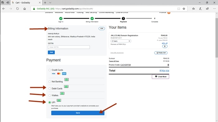 Payment method select करें